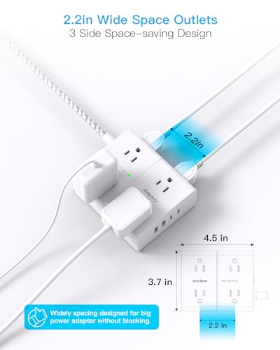 Surge Protector Power Strip 6 Ft Cord, Flat Extension Cord with 8 Outlets 4 USB Ports(2 USB C), 1080 J, Wall Plug Outlet Extender, Flat Plug Power Strip for Home Office Dorm Room Essentials