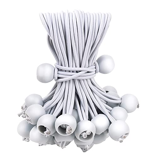 50PCS Mini White Ball Bungee Cords, 4 Inch Heavy Duty Outdoor Bungee Cord with Balls, Tarp Tie Down Bungee Balls for Shelter, Camping, Cargo,Tent Poles UV Resistant