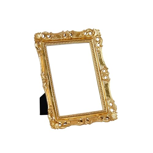 Funerom Vintage Decorative Mirror, Wall Mounted & Tabletop Makeup Mirror (Antique Gold, 8.8 x 6.8 inch)