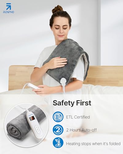 RENPHO Heating Pad for Back Pain & Cramps Relief, FSA HSA Eligible, Heat Pad for Knee and Leg, Christmas Gifts for Women Men Mom, Auto Shut Off, ETL Certified, Heat Patches, Large King Size 12" x24‘’
