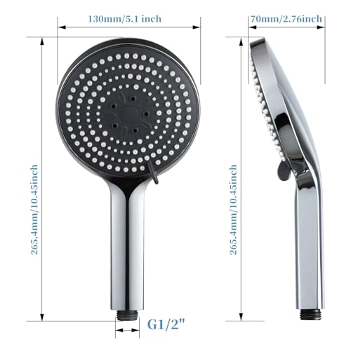OFFO Handheld Shower Head, 6-Mode High Pressure Handheld Sprayer High Flow Large Powerful Boosting Handheld Showerhead for Low Water Pressure, Chrome Finish