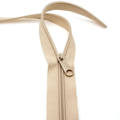 Leekayer #3 Beige Nylon Coil Sewing Zippers by The Yards Bulk 10 Yards with 25pcs Sliders for DIY Tailor Sewing Craft Bags,Luggage,Dress,Sofa Cushion,Pillow(Beige)