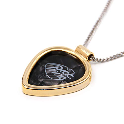 PICKRING Peace Shaped Guitar Pick Holder Necklace for Guitarists/Guitar Picks Keeper Storage Pendant Necklace Stainless Steel Music Lovers Musicians Gifts (Gold)