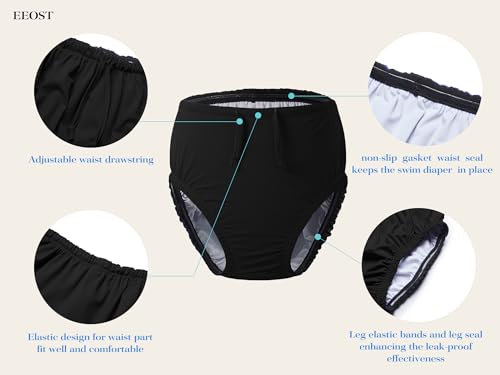 EEOST Youth Special Needs Reusable Swim Diapers Swimwear for Incontinence Cloth Diaper Covers Waterproof,Leakproof, Unisex (Black, 3-4T)