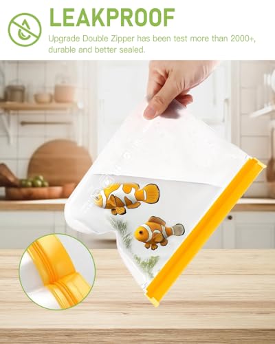 IDEATECH Gallon Freezer Food Containers, BPA Free PEVA Reusable Gallon Bags, Reusable Sandwich Bags, Reusable Baggies for Lunch, Travel Healthy Food (Grey, 8Pack-8Gallon)