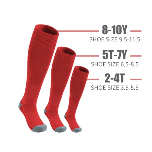 QBK Toddler Baseball Socks Youth Softball Tee Ball Kids Soccer Socks for Boy Girl 2 Pairs Maroon