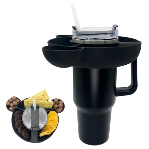 YAYAYOUNG Cute Bear Snack Bowl For Stanley 40 oz Tumbler Cups with Handle,Silicone Reusable Snack Tray Cups For Stanley Simple Modern,Charcuterie Cups with 3 Compartments,stanley accessories,Black