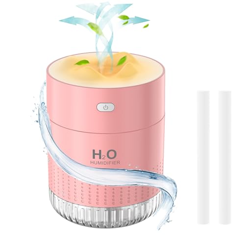 HOTLIFE Portable Mini Humidifier, Small Cool Mist Plant Humidifiers, Humidifiers for Baby Rechargeable Personal Desktop Humidifier for BedroomTravel Office Home with Night Light,Auto Shut-Off,3 Filter