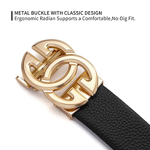 ARIMIA Fashion Mens Real Leather Ratchet Belt Black Adjustable Length Full Grain Soft Genuine Cowhide Strap 1.5 Inch Wide (Black Gold, Adjustable from 26" to 44" Waist)