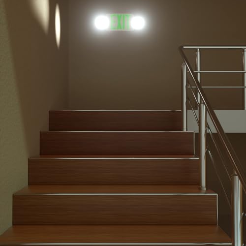 FREELICHT 6 Pack Green Exit Sign with Emergency Lights, Two LED Adjustable Head Emergency Light with Battery, Exit Sign for Business