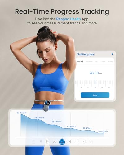 RENPHO Tape Measure, Smart Body Measuring Tape Weight Loss, Body Measurement Tape with Large Display for Fitness Shape, Measure Circumference Length, 60in /150cm