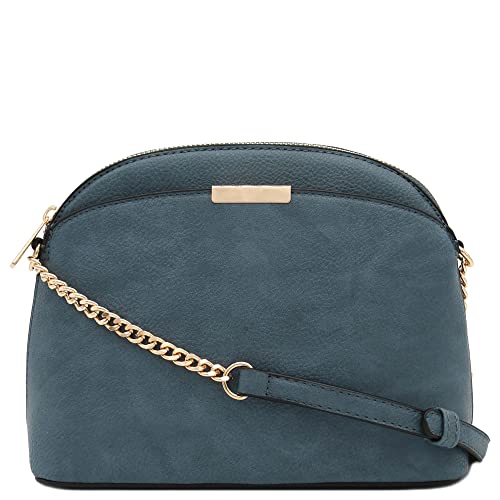 FashionPuzzle Faux Leather Solid Small Dome Crossbody bag with Chain Strap (White)