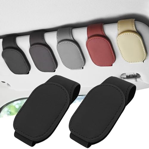 AVERZELLA 2-Pack Magnetic Sunglasses Holder for Car Visor Clip,Premium Leather Sunglass Organizer in Car,Car Visor Glasses Holder Clip for Car Sun Visor Accessories (Khaki)