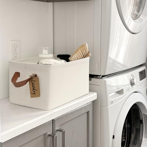 CHICVITA Storage Bins for Shelves, Closet Bins for Organization, Storage Baskets for Towels, Rectangle Basket for Bedroom, Collapsible Storage Bins, 14 ¾" L x 10 ¼" W x 8 ¼" H, Beige, 2-Pack