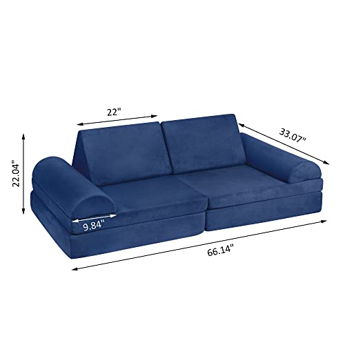 Betterhood Play Couch Sofa for Kids Large Size, Modular Kids Play Couch, Kids Couch Building Fort for Playroom Bedroom, Children Convertible Foam Cushion Couch for Boys and Girls, Blue