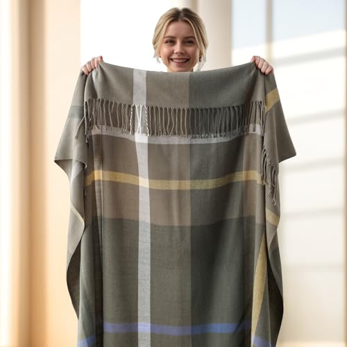 BATTILO HOME Olive Green Plaid Throw Blanket for Couch - Army Green Plaid Blanket Buffalo Checkered Blankets - Lightweight Farmhouse Outdoor Throw Blankets for Bed, Sofa 50"x60"