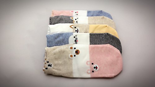 GotYourToes | Womens Teen Girls | Cute Dog Cat Rabbit Bear Animal Print | Ankle Socks | Great Gifts | 5 Pairs (Oh Happy Day