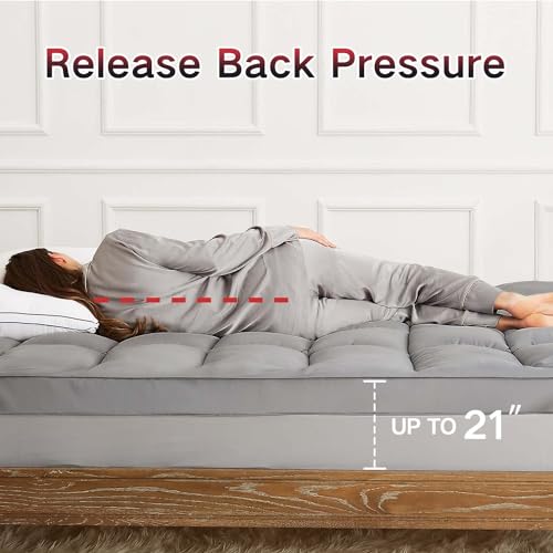 Homemate Twin XL Mattress Topper, 1800TC Cooling Mattress Pad Cover for Deep Sleep, Extra Thick 3D Snow Down Alternative Overfilled Plush Pillow Top with 8-21 Inch Deep Pocket - Twin XL, Grey