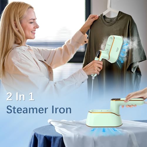 Portable Travel Steamer Iron for Clothes with LCD Display - 4 Mode Handheld Mini Clothing Steam Iron, 1200W Small Garment Steamer, Hand Held Fabric Steamer for Home, Dorm, Travel (120V ONLY)(Green)