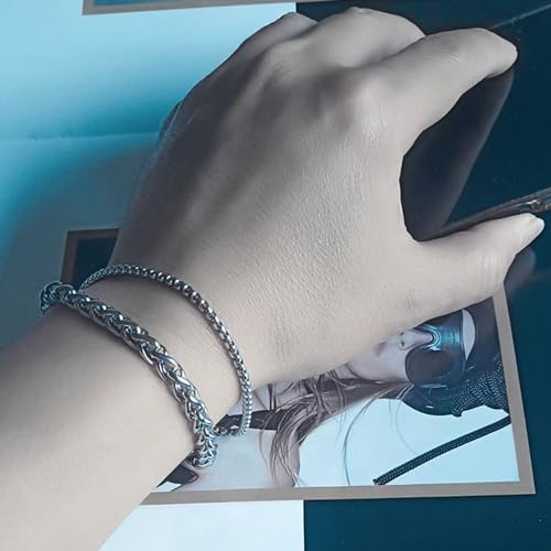 SMGFUNE Mens Bracelet, Keel Chain and Square Pearl Chain Double Layer Bracelets 6mm/3mm Cuban Bracelets for Men 7 Inches Mens Bracelet Chain Men Jewelry Men Gifts