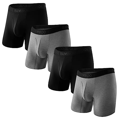 BAMBOO COOL Men's Underwear Boxer Briefs Soft Breathable with Fly Underwear For Men 4 Pack