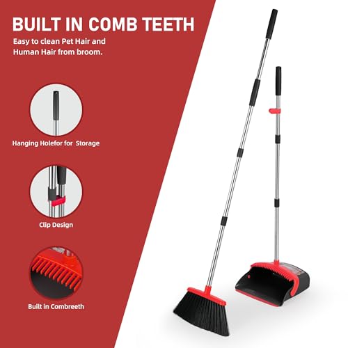BSKLIN Heavy-Duty Broom and Dustpan Set for Outdoor Broom with Dust pan for Home Commercial Cleaning Supplies Angle Broom with Long Handle Perfect for Courtyard Garage Lobby Mall Market Street