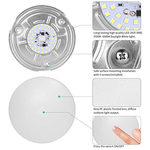 RVZONE 2 Pack RV LED Ceiling Puck Light RV Boat Interior Light DC 12V Surface Mount Ceiling Dome Light, 4.5W Panel Downlight for Camper Van Travel Trailer Motorhome(Cool White)