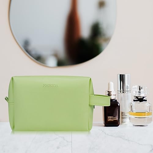 Fmeida Large Makeup Bag - Black Leather Cosmetic Bag, Waterproof Travel Makeup Bag, Portable Makeup Bag Pouch, Roomy Cosmetic Bags for Women Men Adult