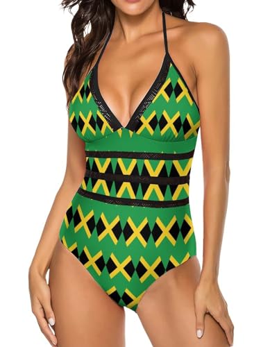 Leoparts Women's Halter One Piece Swimsuit Mexican Flag V Neck High Cut Bathing Suits Swimwear