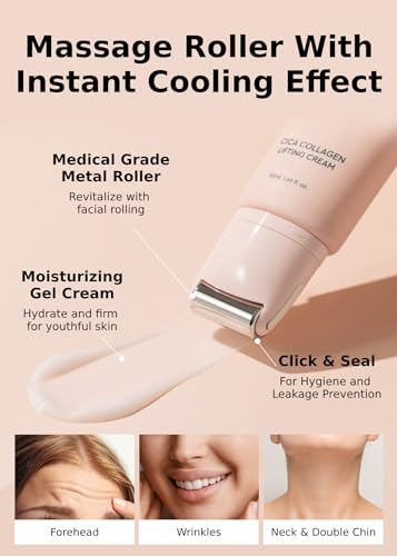 BE+WANTS Bewants Neck Lifting & Firming Cream with Centella Asiatica | Vegan Hyaluronic Acid | Neck Firming Cream Tightening Lifting Sagging Skin with Gua Sha Roller | Korean Skincare | 1.7 fl oz