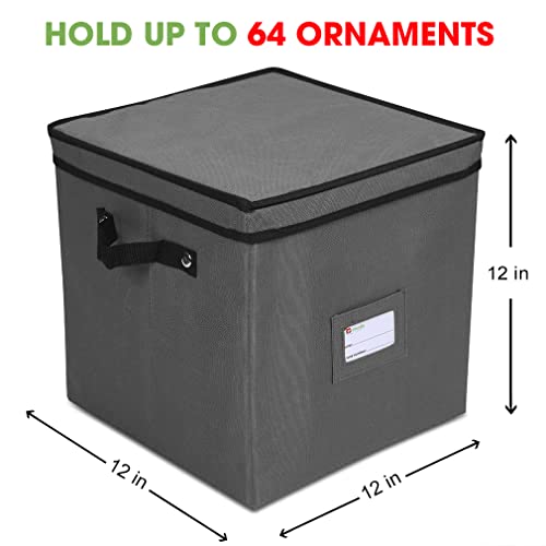 Primode Holiday Ornament Storage Chest, With 4 Trays Holds Up to 64 Ornaments Balls, With Dividers (Gray)