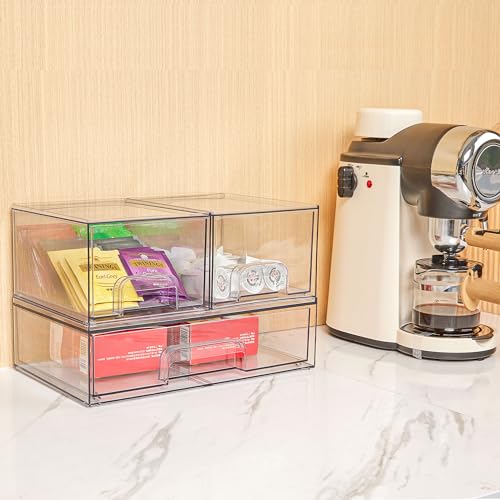 Vtopmart 12''W Clear Stackable Storage Drawers,2 Pack Acrylic Plastic Organizers Bins for Makeup Palettes, Cosmetics, and Beauty Supplies,Ideal for Vanity, Bathroom,Cabinet,Desk Organization
