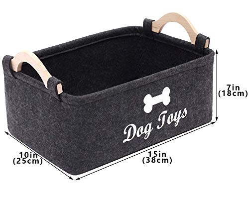 Geyecete Dog Toys Storage Bins - with Wooden Handle, Collapsible Pet Supplies Storage Basket Pet Supplies Storage Basket/Bin Kids Toy Chest Storage Trunk (Dark Grey)