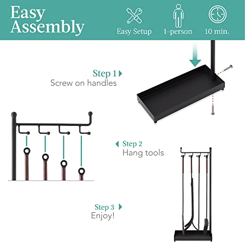 Best Choice Products 5-Piece Modern Contemporary Fireplace Tool Set for Indoor Fireplace Décor, Outdoor Fire Pit w/Poker, Tongs, Dust Pan Shovel, Brush, Ergonomic Handles - Black