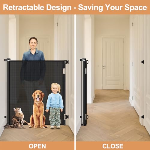 48" Extra Tall Retractable Baby Gates 55" Wide Retractable Dog Gate Tall Retractable Gate Extra Tall Baby Gate for Doorway Extra Tall Dog Gate for The House Extra Tall Pet Gate for Dogs Tall Mesh Gate