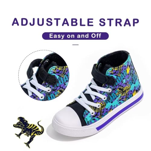 EUXTERPA Kids Toddler Sneakers Light Up Flashing Shoes Boys Easy Fasten High Top Walking Canvas Sneaker Dinosaur Size 7