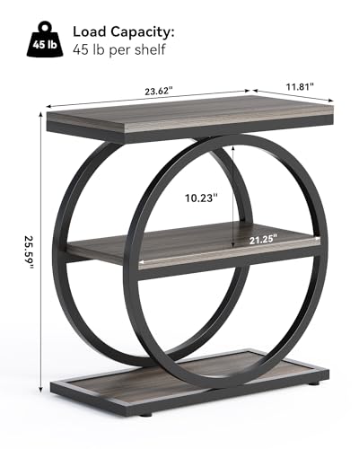 LITTLE TREE End Table, 3-Tier Side Table, Slim Sofa Side Table for Living Room, Tall Bedside Table Nightstand for Bedroom, Grey and Black