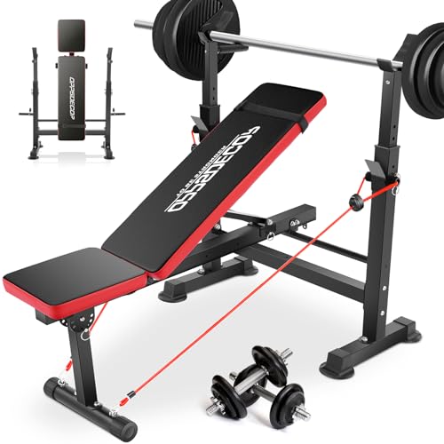 OPPSDECOR 660lbs 6 in 1 Weight Bench Set with Squat Rack, Workout Bench with Leg Extension Preacher Curl Rack Multi-Function Bench Press Set for Home Gym, ZWX1113 New Version Weight Bench