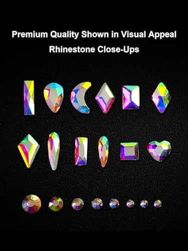 AMLAVIFISH 6080PCS AB Rhinestones for Nails, Nail Gems with Special-Shaped Diamonds, 3D Decorations Flat Back Stones Gems Set, Acrylic Nail Mix Sizes Nail Charms(Picking Pen&Tweezers Included)