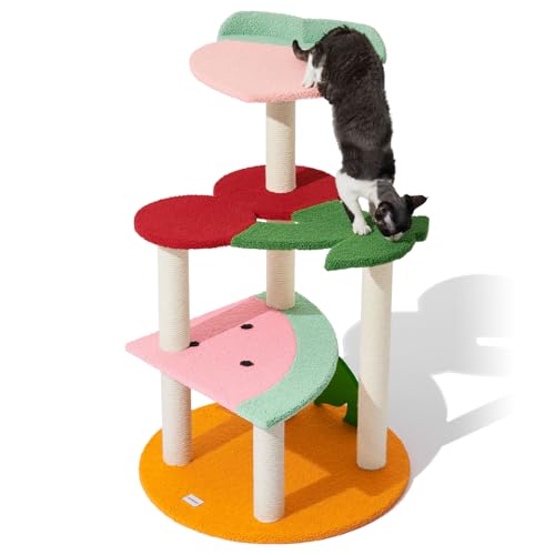 VETRESKA 41.3 Inches Multi-Level Cat Tree Cat Tower with Fruit-Shaped Platform and Sisal-Covered Scratching Posts, Indoor Cats Furniture for Large Cats Kittens