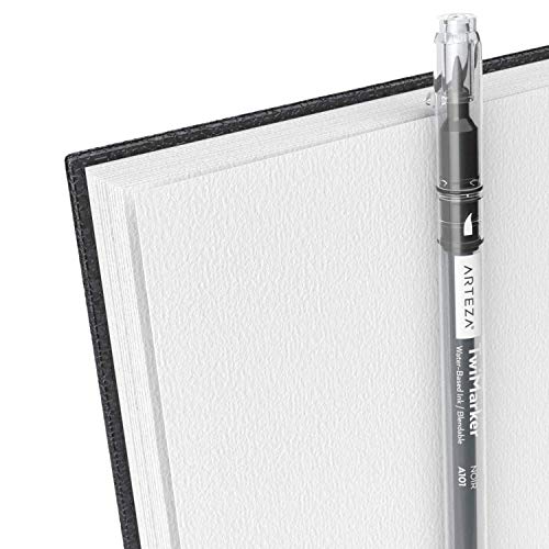 ARTEZA Watercolor Sketchbook Set, 3-Pack, 64 Pages per Book, 5.5 x 8.5 Inches, Black Hardcover Spiral Notebooks, 140-Pound Premium Watercolor Paper for Artists