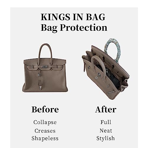 KINGS IN BAG BK35 Bag Organizer Insert, Purse Dividers with Satin, Handbag Insert Compatible with Hermes Birkin 35 Bags, Multiple Pockets Capacity (Rouge H, Birkin35)