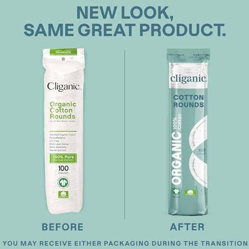 Cliganic Premium Cotton Rounds for Face (300 Count) - Makeup Remover Pads, Hypoallergenic, Lint-Free | 100% Pure Cotton (Packaging May Vary)
