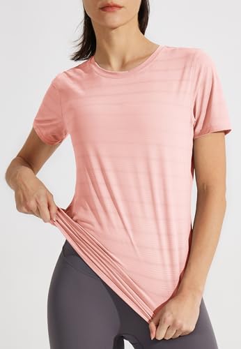 Libin Women's Short Sleeve T Shirts Workout Gym Athletic Running Casual Summer Tops Quick Dry Crewneck Yoga Sports Exercise Tee Shirt Loose Fit Light Purple, XXL