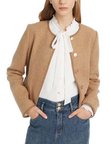 GOELIA Womens Cropped Blazer, Black Tweed Blazer Jackets Businesss Casual Work Buttons V-Neck Vintage Knit Womens Blazer