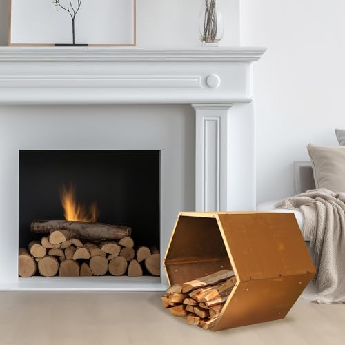 GJWCVL Firewood Rack Heavy Duty Wood Holders Fireplace Wood Rack Hexagon Firewood Log Rack Outdoor Indoor Log Holder Corten Steel Firewood Pile Storage Racks Lumber Rack Stacking