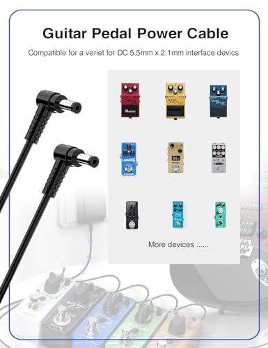 VOLTKARE 【10 Nail-in Cable Clips】 DC Power Extension Cable, 3.28FT 1M, 5.5mm x 2.1mm, 90 Degree Right Angle Ends, Male to Male, for Security Cameras,LED Lights, Guitar Effect Pedal(2Pack)