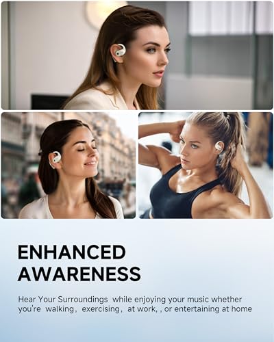 voititio Open Ear Headphones, Wireless Earbuds Bluetooth 5.3 with Ear Hooks for 40Hrs Playtime, Touch Control Air Conduction Sport Headsets IPX6 Waterproof for Walking Running Workout, Beige