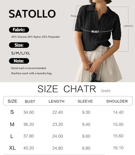 Womens Short Sleeve Sweater Tops Cable Knit Casual Summer V Neck Polo Shirts(Black, Small)