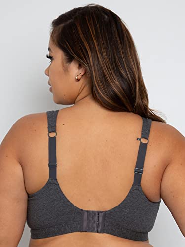 Curvy Couture Women's Plus Size Cotton Comfort 2-Pack Bralette, Charcoal Heather/Black HUE, M